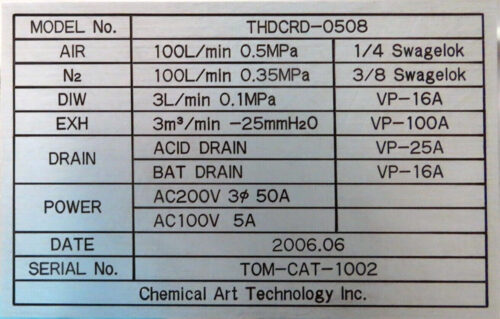 Chemical Art Technology THDCRD-0508 RIE Washe