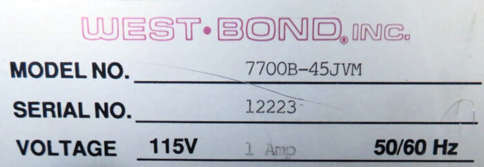 West-Bond 7700B Gold Ball Wire Bonder