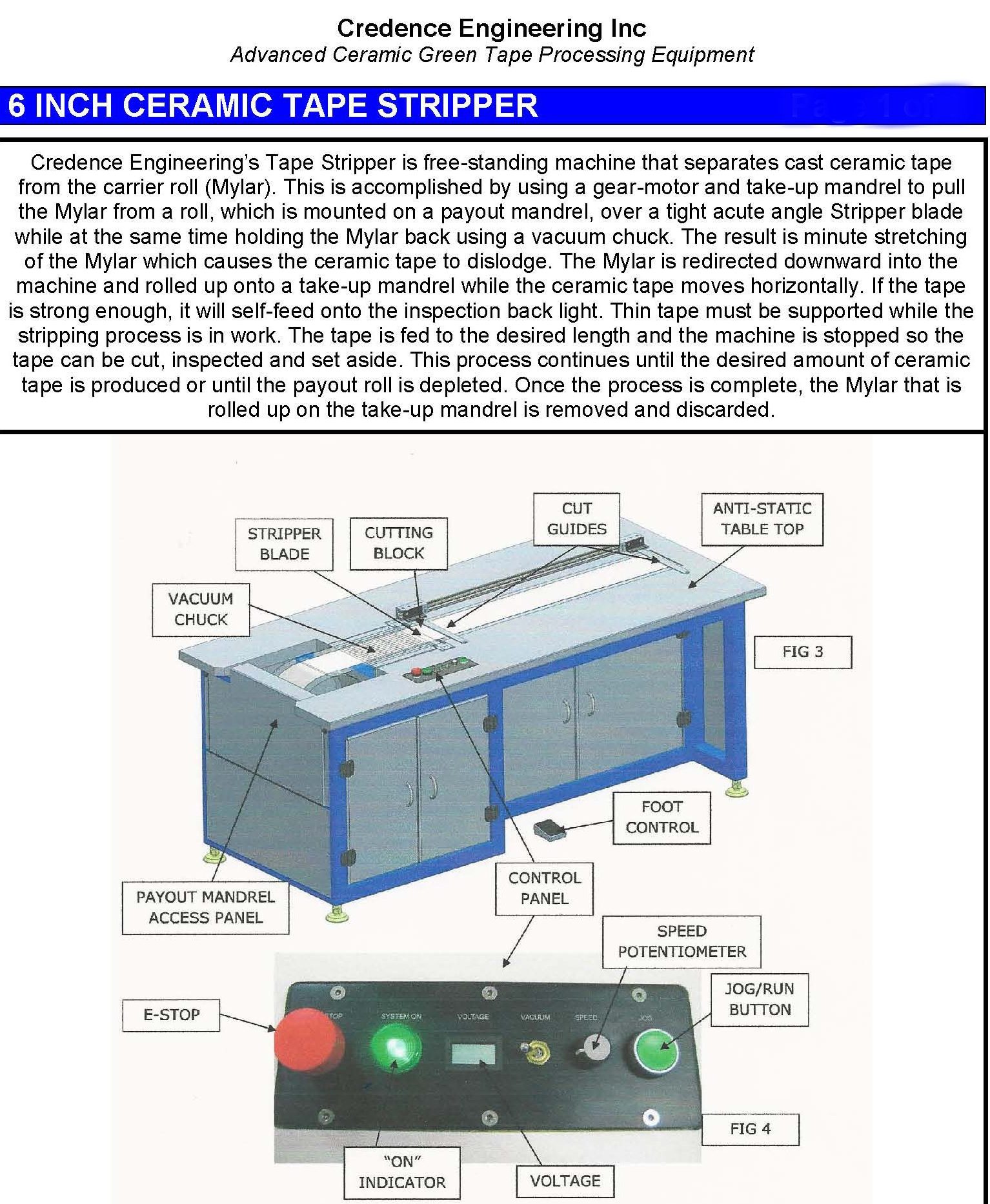 Credence 6 inch ceramic tape stripper data sheet