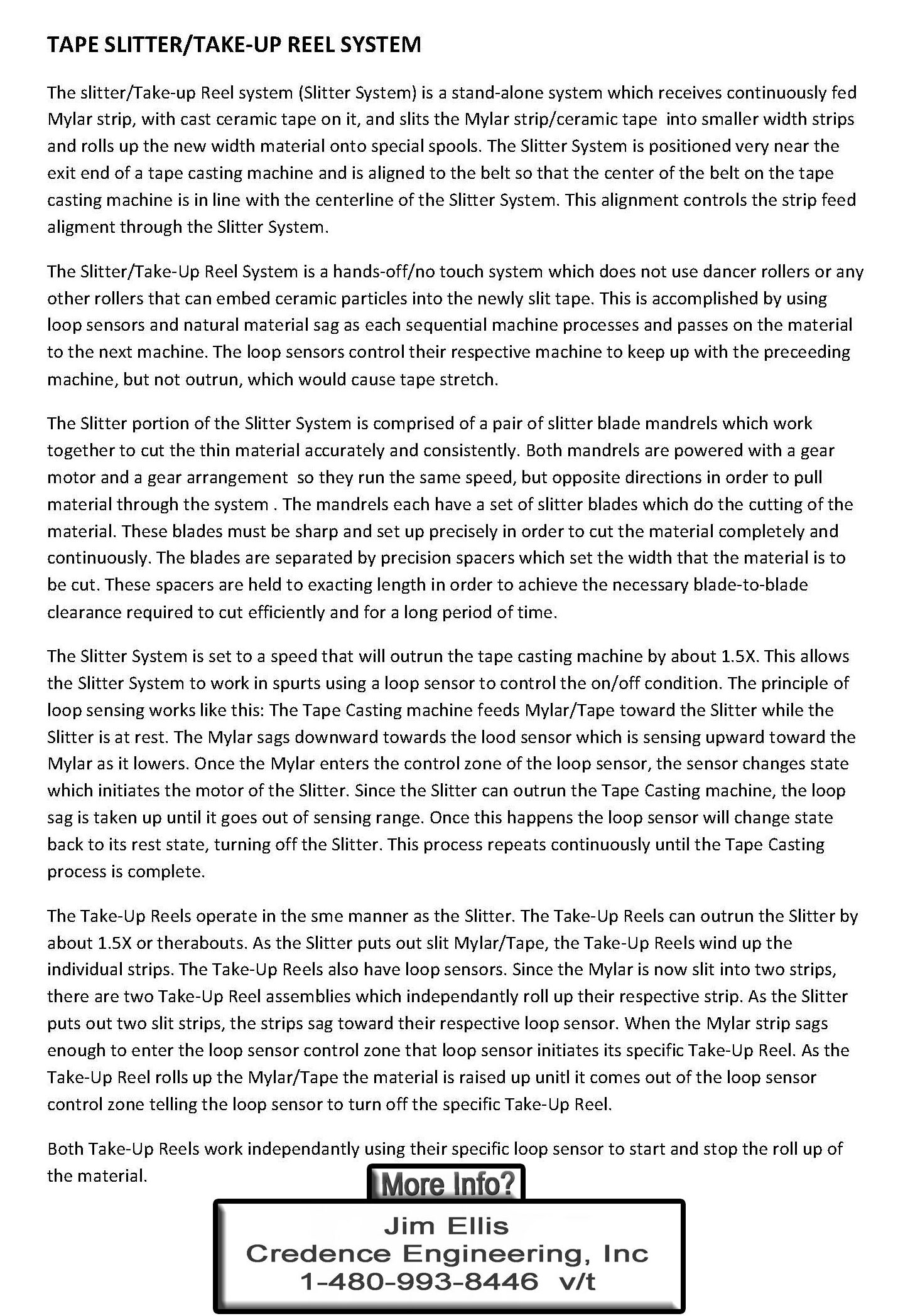 CREDENCE ENGINEERING INC CTS-12 TAPE SLITTER AND TAKE UP ASSEMBLYct